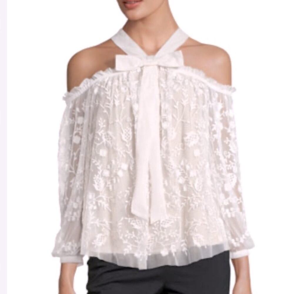NEEDLE & THREAD Primrose cold shoulder lace blouse top halter velvet tulle